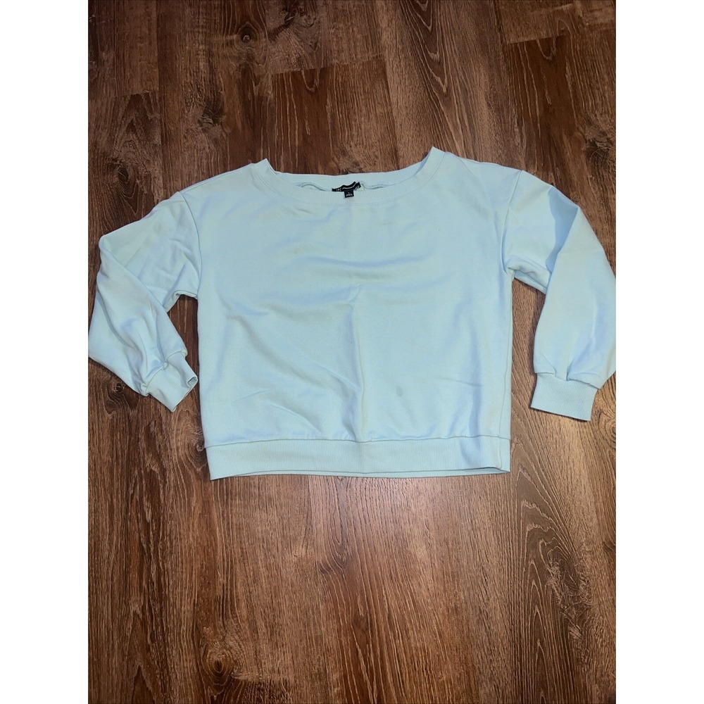 INC Sweatshirt Off Shoulder Pull Over Size L Long Sleeve Teal Green
